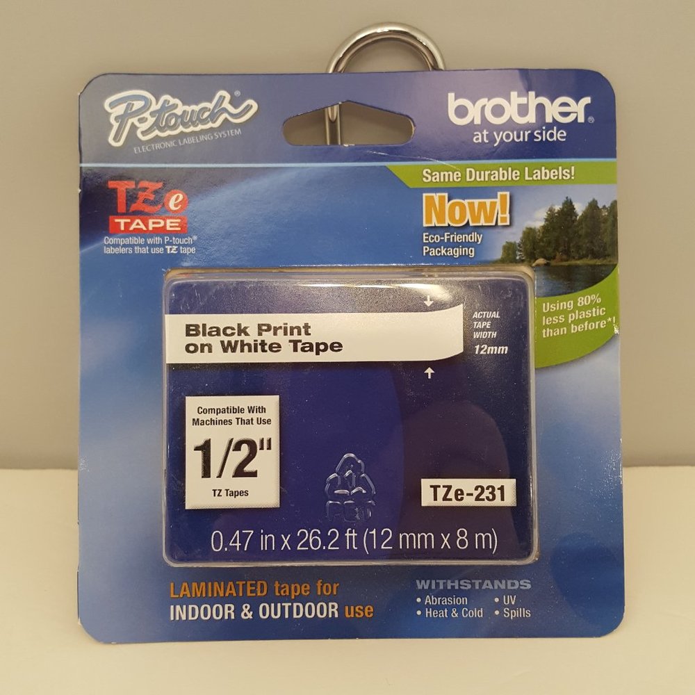 Brother Genuine P-touch TZE-231 Standard Laminated Black on White Tape